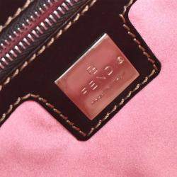 Pre Owned Fendi Brown Cotton Beaded Embroidered Baguette Handbag