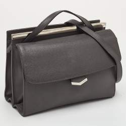 Pre Owned Fendi Demi Jour Small Grey Leather Top Handle Bag