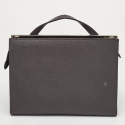 Pre Owned Fendi Demi Jour Small Grey Leather Top Handle Bag