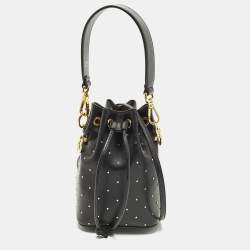 Pre Owned Fendi Mon Tresor Mini Black Leather Studded Bucket Bag