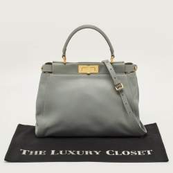 مملوكة مسبقًا Fendi Peekaboo Medium Light Blue Leather Top Handle Bag