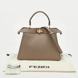 Pre Owned Fendi Peekaboo Iseeu Medium Beige Leather Top Handle Bag