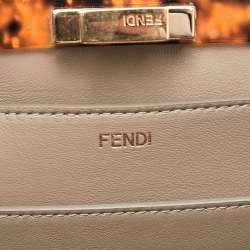 Pre Owned Fendi Peekaboo Iseeu Medium Beige Leather Top Handle Bag