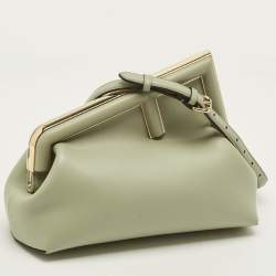 Pre Owned Fendi Midi First Light Green Leather Shoulder Bag
