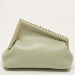 Pre Owned Fendi Midi First Light Green Leather Shoulder Bag