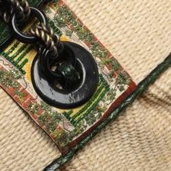 Pre Owned Fendi B Buckle Large Beige Raffia and Python Top Handle Bag