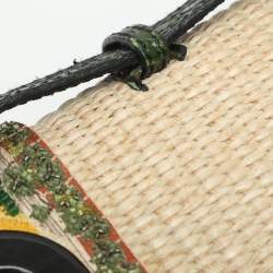 Pre Owned Fendi B Buckle Large Beige Raffia and Python Top Handle Bag