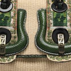 Pre Owned Fendi B Buckle Large Beige Raffia and Python Top Handle Bag