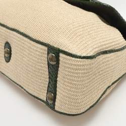 Pre Owned Fendi B Buckle Large Beige Raffia and Python Top Handle Bag