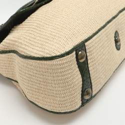 Pre Owned Fendi B Buckle Large Beige Raffia and Python Top Handle Bag