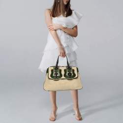 Pre Owned Fendi B Buckle Large Beige Raffia and Python Top Handle Bag