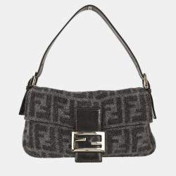 Pre Owned Fendi Gray Wool Baguette Handbag