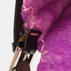Pre Owned Fendi Purple Felt Patchwork Baguette Handbag