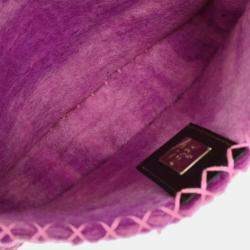 Pre Owned Fendi Purple Felt Patchwork Baguette Handbag