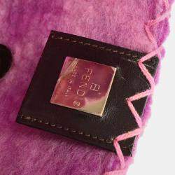 Pre Owned Fendi Purple Felt Patchwork Baguette Handbag