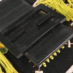 Pre Owned Fendi Black Cotton Beaded Embroidered Baguette Handbag