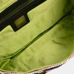 Pre Owned Fendi Black Cotton Beaded Embroidered Baguette Handbag