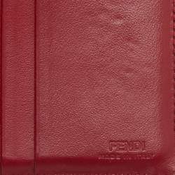 Pre Owned Fendi F is Fendi Tobacco/Red Zucca Leather Compact Wallet