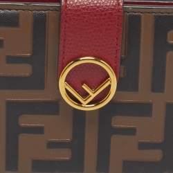 Pre Owned Fendi F is Fendi Tobacco/Red Zucca Leather Compact Wallet