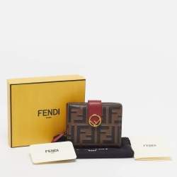 Pre Owned Fendi F is Fendi Tobacco/Red Zucca Leather Compact Wallet
