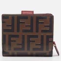 Pre Owned Fendi F is Fendi Tobacco/Red Zucca Leather Compact Wallet