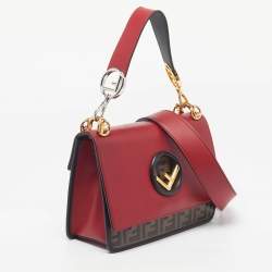 Pre Owned Fendi Kan I F Red/Black Zucca Embossed Leather Top Handle Bag