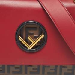Pre Owned Fendi Kan I F Red/Black Zucca Embossed Leather Top Handle Bag