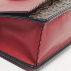 Pre Owned Fendi Kan I F Red/Black Zucca Embossed Leather Top Handle Bag
