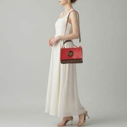 Pre Owned Fendi Kan I F Red/Black Zucca Embossed Leather Top Handle Bag