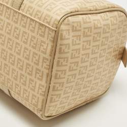 Pre Owned Fendi Forever Bauletto Medium Beige Zucchino Spalmati Canvas Boston Bag