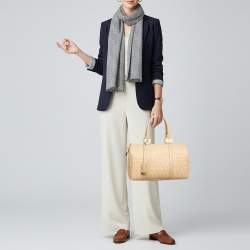 Pre Owned Fendi Forever Bauletto Medium Beige Zucchino Spalmati Canvas Boston Bag