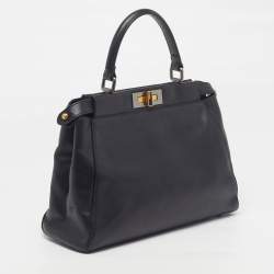 Pre Owned حقيبة يد علوية فندي بيكابو عادية سوداء جلدية مع غطاء بيكابو ديفندر