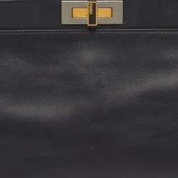 Pre Owned حقيبة يد علوية فندي بيكابو عادية سوداء جلدية مع غطاء بيكابو ديفندر