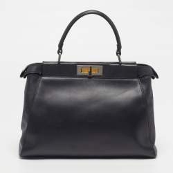 Pre Owned حقيبة يد علوية فندي بيكابو عادية سوداء جلدية مع غطاء بيكابو ديفندر