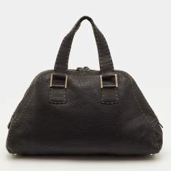 Pre Owned Fendi Selleria Black Leather Dome Satchel