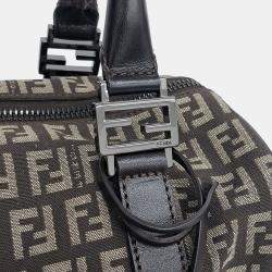 Pre Owned Fendi Black Fabric Zucca Boston Bag