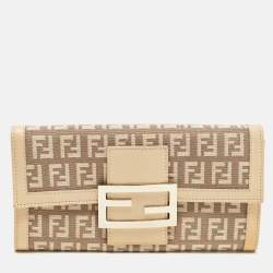 Pre Owned Fendi Beige Zucchino Canvas and Leather Forever Flap Continental Wallet