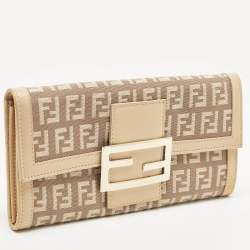 Pre Owned Fendi Beige Zucchino Canvas and Leather Forever Flap Continental Wallet