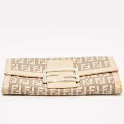 Pre Owned Fendi Beige Zucchino Canvas and Leather Forever Flap Continental Wallet