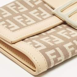 Pre Owned Fendi Beige Zucchino Canvas and Leather Forever Flap Continental Wallet