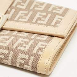 Pre Owned Fendi Beige Zucchino Canvas and Leather Forever Flap Continental Wallet