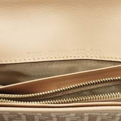 Pre Owned Fendi Beige Zucchino Canvas and Leather Forever Flap Continental Wallet