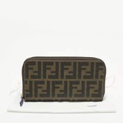 Pre Owned Fendi Tobacco/Purple Zucca Coated Canvas Zip Around Wallet