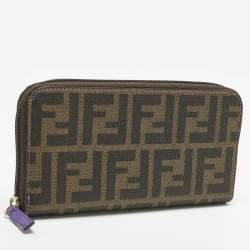 Pre Owned Fendi Tobacco/Purple Zucca Coated Canvas Zip Around Wallet