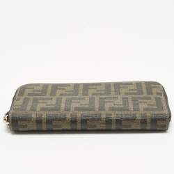 Pre Owned Fendi Tobacco/Purple Zucca Coated Canvas Zip Around Wallet