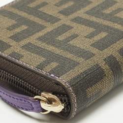 Pre Owned Fendi Tobacco/Purple Zucca Coated Canvas Zip Around Wallet