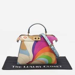 Pre Owned حقيبة فندي بيكابوو آيسي جيرل إنلاي صغيرة جلد أزرق فاتح / متعددة الألوان بيد علوية