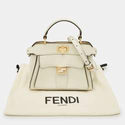 Pre Owned Fendi Peekaboo Front Pocket White Leather Top Handle Bag