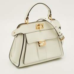 Pre Owned Fendi Peekaboo Front Pocket White Leather Top Handle Bag