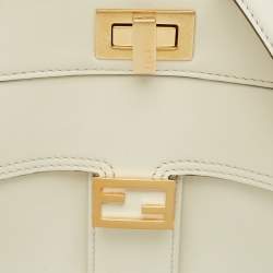 Pre Owned Fendi Peekaboo Front Pocket White Leather Top Handle Bag